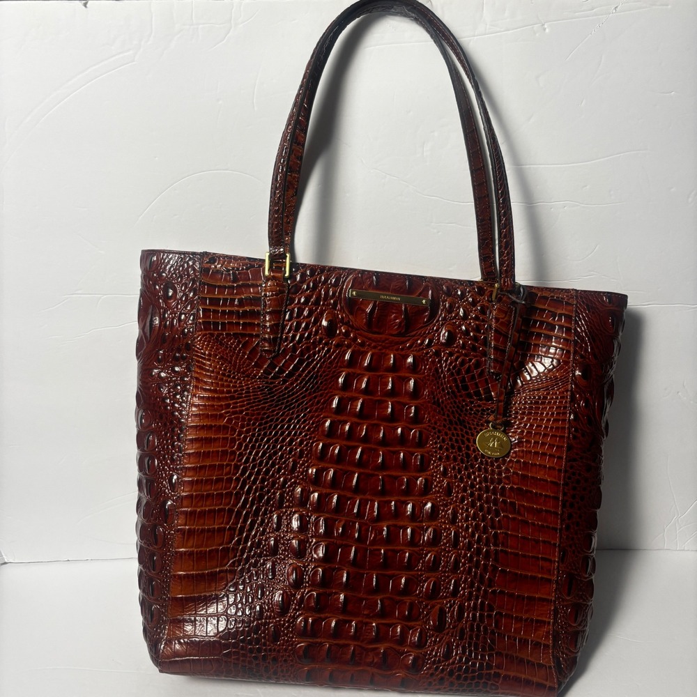 Brahmin Medium Asher Tote Pecan Melbourne Croc Embossed Leather Handbag